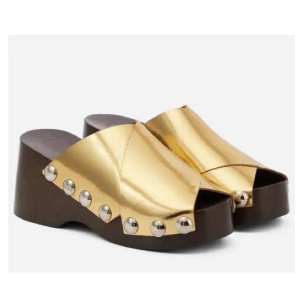 GANNI Retro Peep Toe Leather Wood Platform Sandals Size 38 EU 8 US
